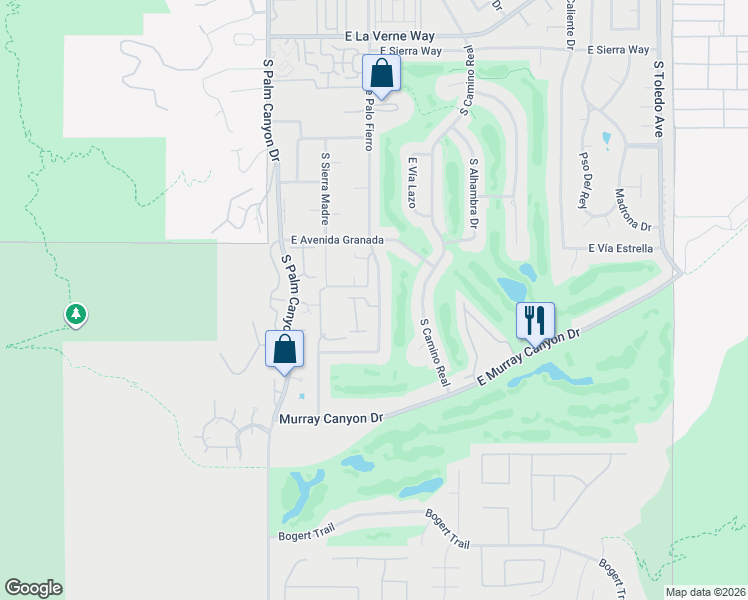 map of restaurants, bars, coffee shops, grocery stores, and more near 2607 South Calle Palo Fierro in Palm Springs