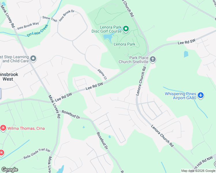map of restaurants, bars, coffee shops, grocery stores, and more near 3376 Lee Road Southwest in Snellville
