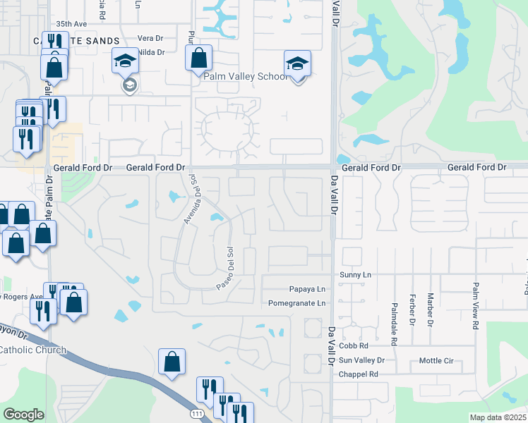 map of restaurants, bars, coffee shops, grocery stores, and more near 69705 Picasso Court in Cathedral City