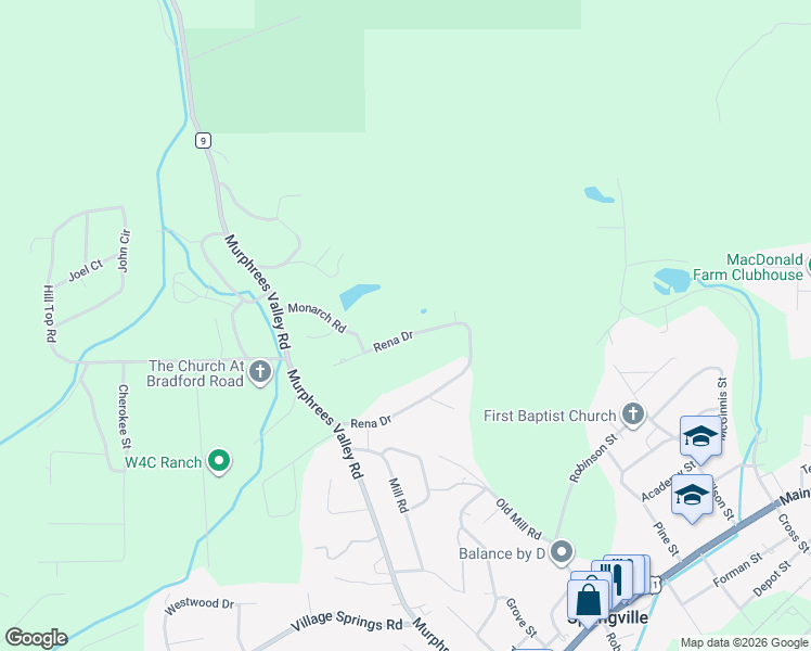 map of restaurants, bars, coffee shops, grocery stores, and more near 574 Rena Drive in Springville