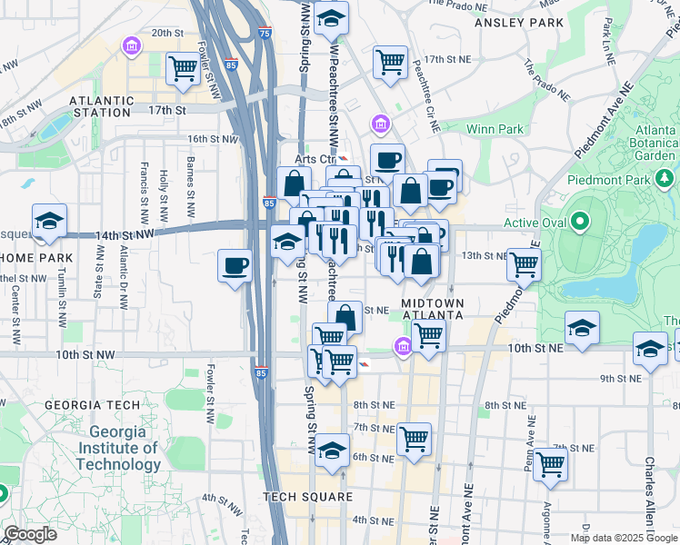map of restaurants, bars, coffee shops, grocery stores, and more near in Atlanta