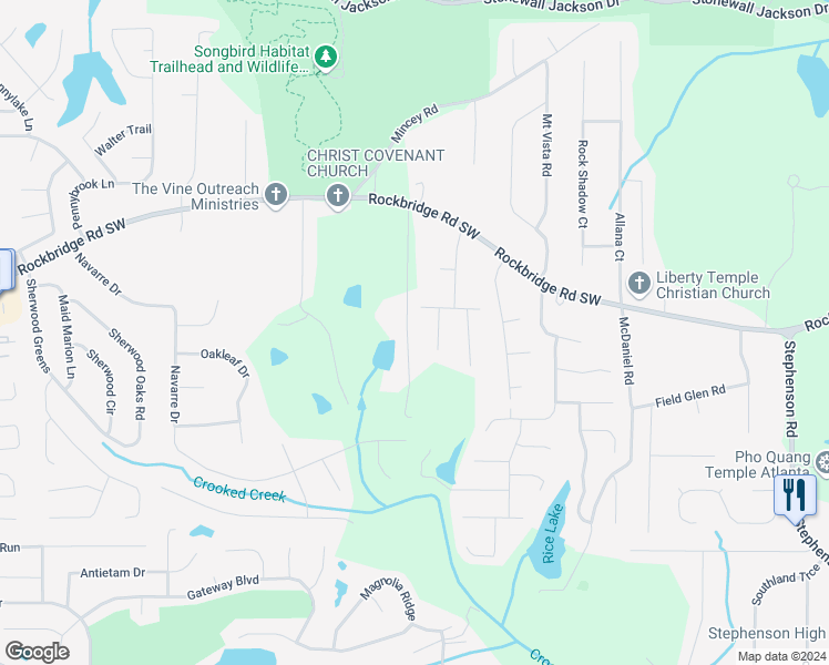 map of restaurants, bars, coffee shops, grocery stores, and more near 414 Greenhaven Road in Stone Mountain