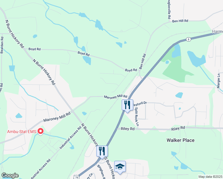 map of restaurants, bars, coffee shops, grocery stores, and more near 851 Walkingstick Drive in Douglasville