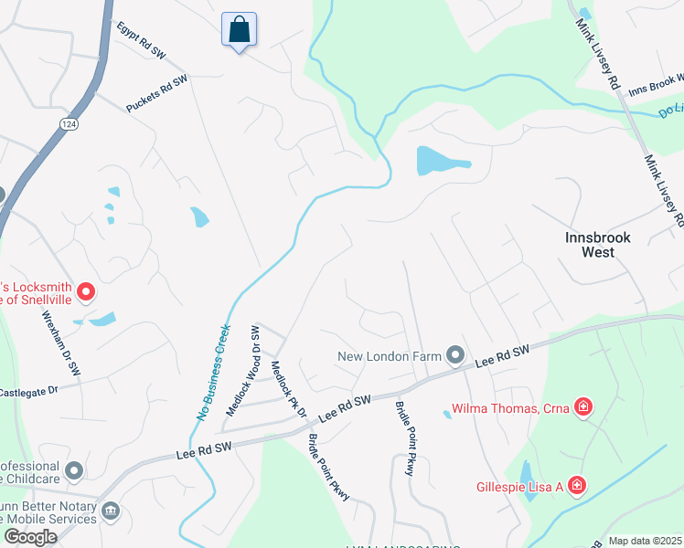 map of restaurants, bars, coffee shops, grocery stores, and more near 4061 Preserve Trail Southwest in Snellville