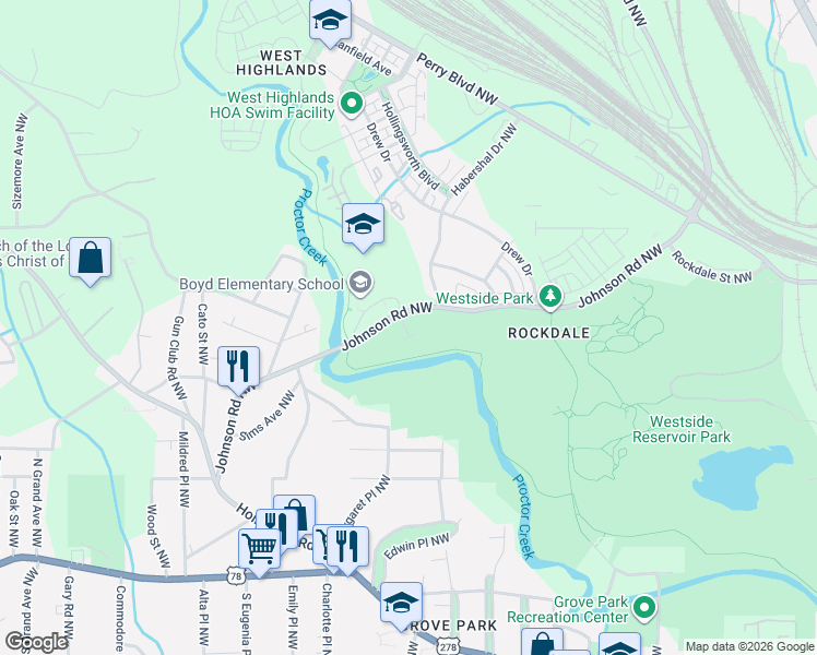 map of restaurants, bars, coffee shops, grocery stores, and more near 1818 Brooks Path in Atlanta