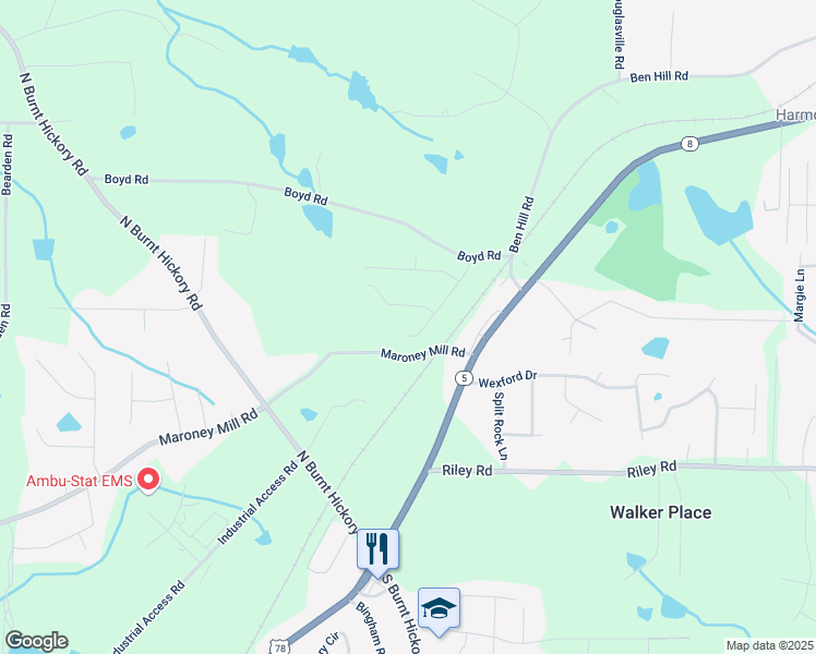 map of restaurants, bars, coffee shops, grocery stores, and more near 851 Walkingstick Drive in Douglasville
