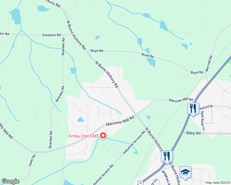 map of restaurants, bars, coffee shops, grocery stores, and more near 771 North Burnt Hickory Road in Douglasville