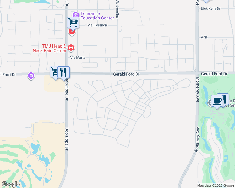 map of restaurants, bars, coffee shops, grocery stores, and more near 127 Harmonious Drive in Rancho Mirage