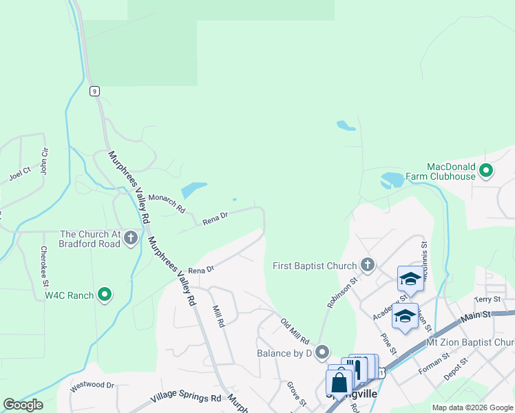 map of restaurants, bars, coffee shops, grocery stores, and more near 100 Daphne Road in Springville