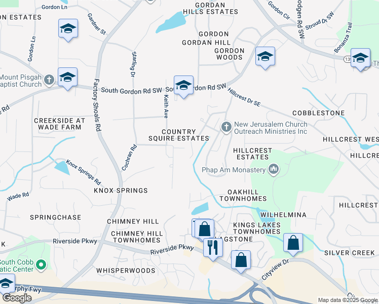 map of restaurants, bars, coffee shops, grocery stores, and more near 6917 Richard Lane in Austell