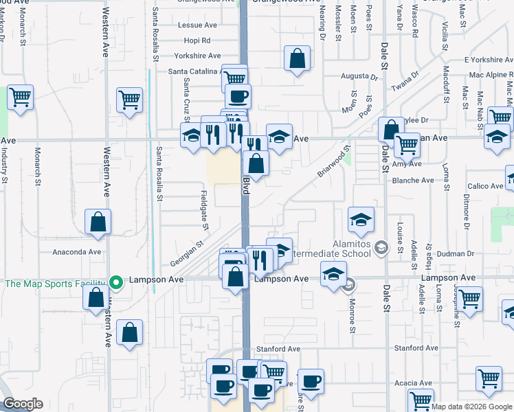map of restaurants, bars, coffee shops, grocery stores, and more near 78 Bigsby Drive in Stanton