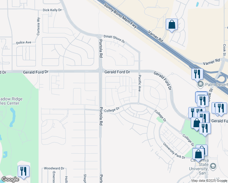 map of restaurants, bars, coffee shops, grocery stores, and more near 35764 Cannon Drive in Palm Desert