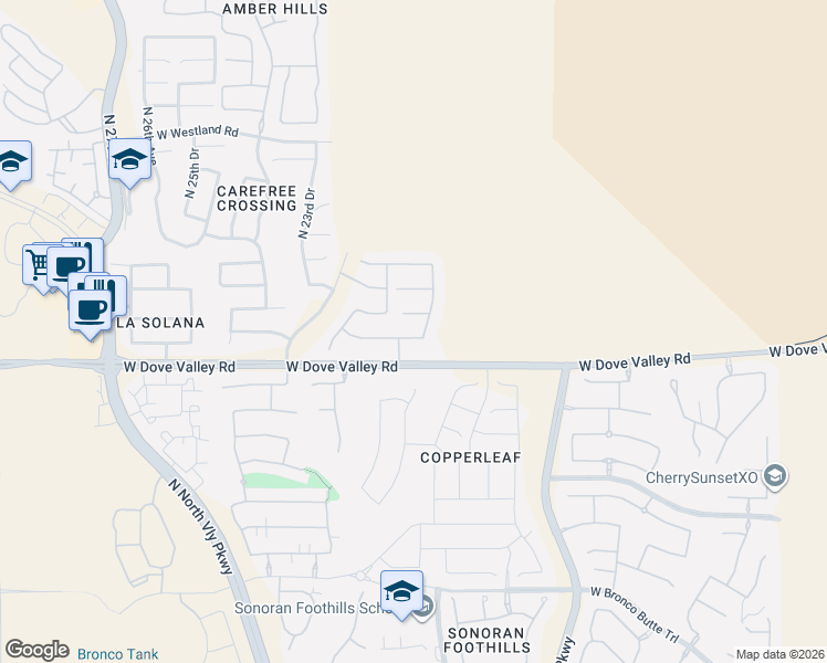 map of restaurants, bars, coffee shops, grocery stores, and more near 2121 West Apache Rain Road in Phoenix
