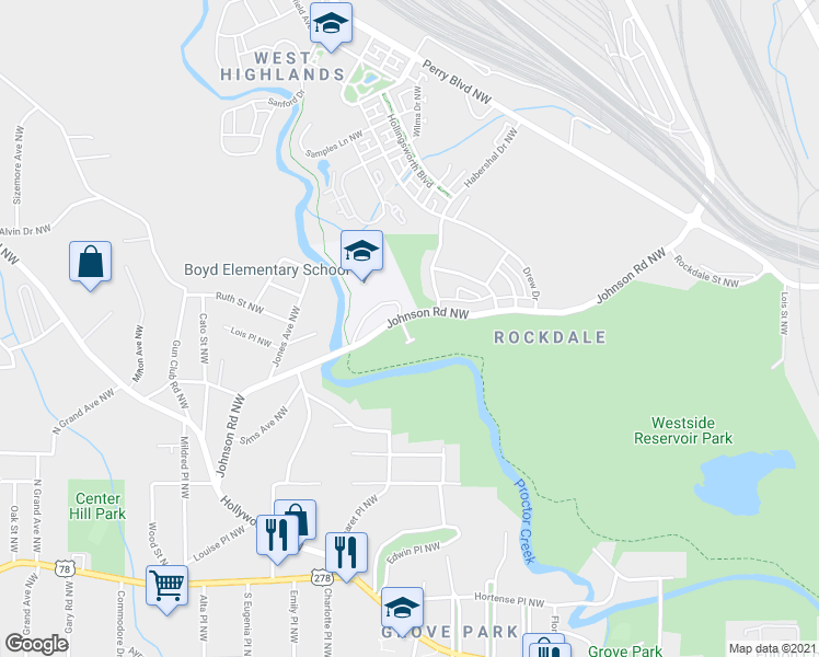 map of restaurants, bars, coffee shops, grocery stores, and more near 1818 Brooks Path in Atlanta