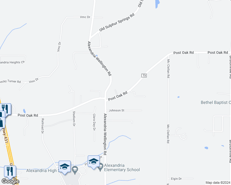 map of restaurants, bars, coffee shops, grocery stores, and more near 941 Post Oak Road in Alexandria