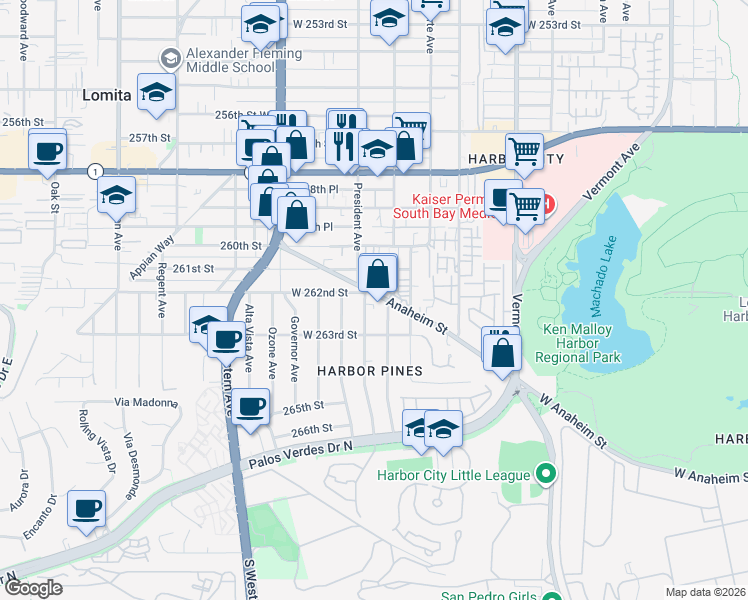 map of restaurants, bars, coffee shops, grocery stores, and more near 1544 Anaheim Street in Los Angeles