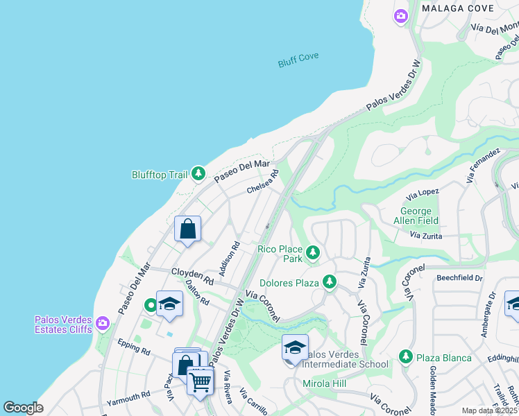 map of restaurants, bars, coffee shops, grocery stores, and more near 1520 Addison Road in Palos Verdes Estates