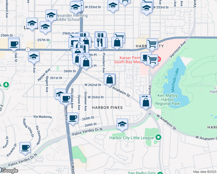 map of restaurants, bars, coffee shops, grocery stores, and more near 26215 Senator Avenue in Los Angeles