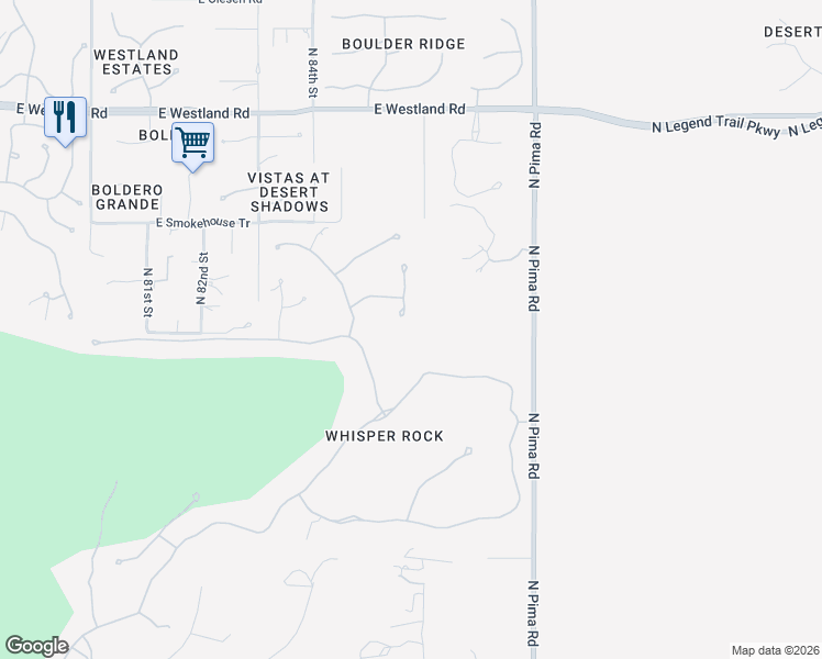 map of restaurants, bars, coffee shops, grocery stores, and more near 8634 East Whisper Rock Trail in Scottsdale