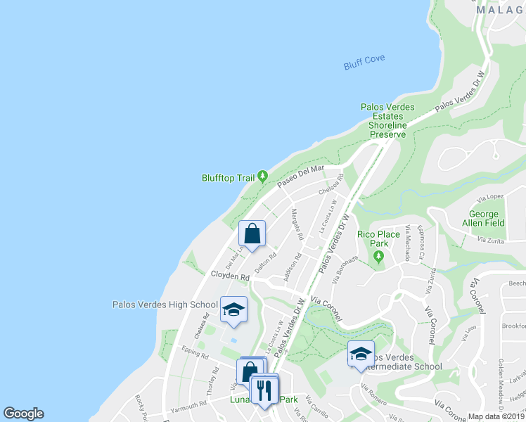 map of restaurants, bars, coffee shops, grocery stores, and more near 1632 Paseo Del Mar in Palos Verdes Peninsula