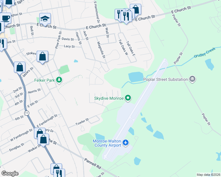 map of restaurants, bars, coffee shops, grocery stores, and more near 833 Store House Court in Monroe