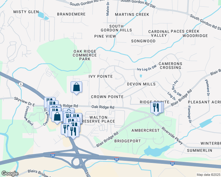 map of restaurants, bars, coffee shops, grocery stores, and more near 6817 Panda Drive in Austell