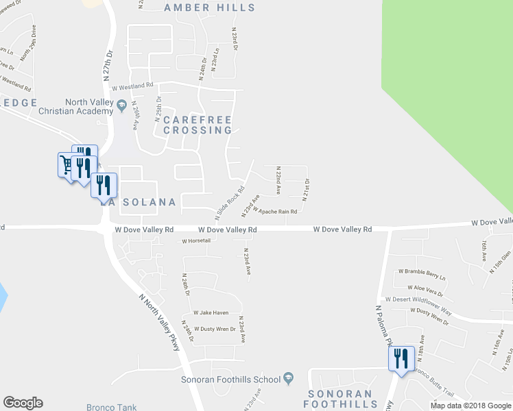map of restaurants, bars, coffee shops, grocery stores, and more near 2234 West Apache Rain Road in Phoenix