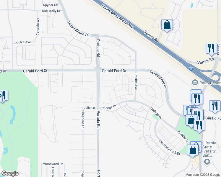 map of restaurants, bars, coffee shops, grocery stores, and more near 35764 Cannon Drive in Palm Desert