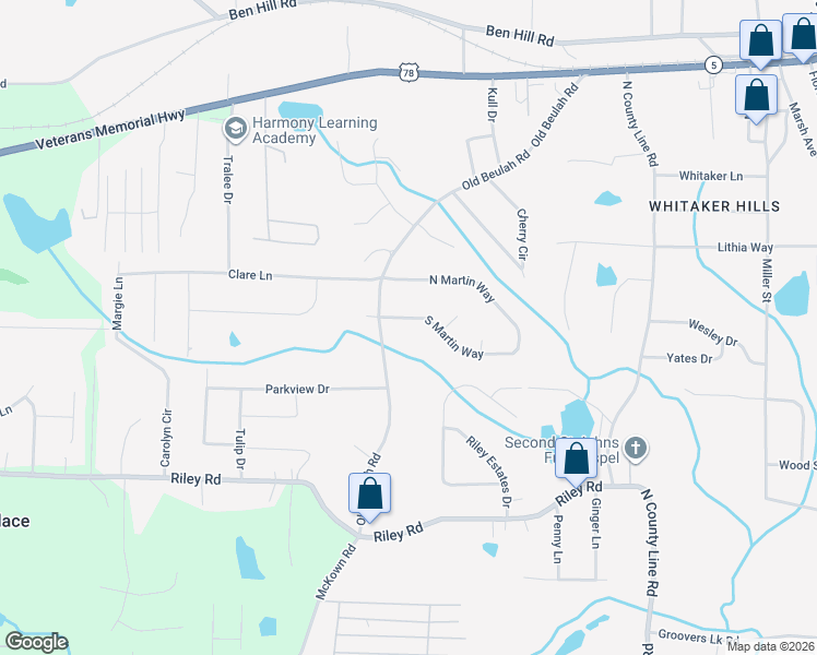 map of restaurants, bars, coffee shops, grocery stores, and more near 4226 South Martin Way in Lithia Springs