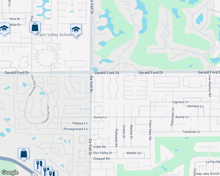 map of restaurants, bars, coffee shops, grocery stores, and more near 45 Lincoln Place in Rancho Mirage