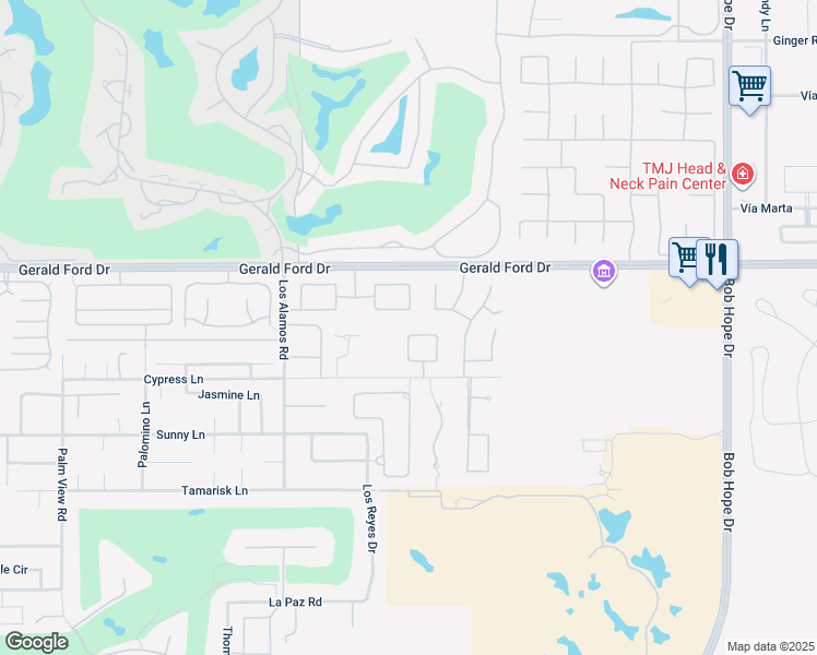 map of restaurants, bars, coffee shops, grocery stores, and more near 11 Spyglass Circle in Rancho Mirage
