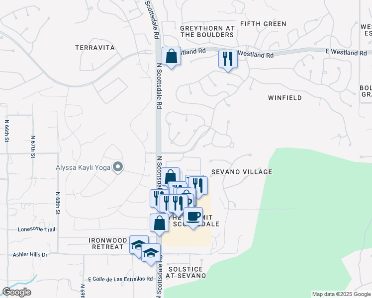 map of restaurants, bars, coffee shops, grocery stores, and more near 7252 East Camino Rayo De Luz in Scottsdale