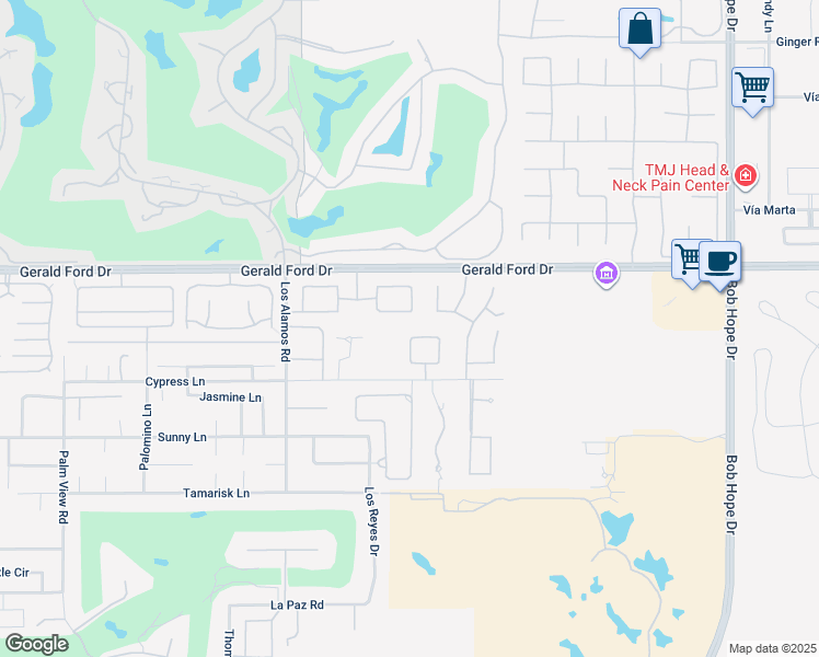 map of restaurants, bars, coffee shops, grocery stores, and more near 11 Spyglass Circle in Rancho Mirage