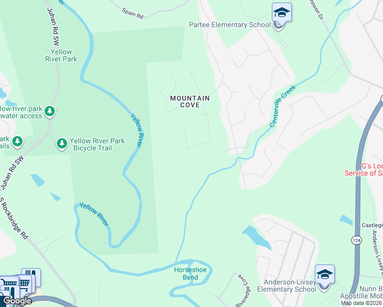 map of restaurants, bars, coffee shops, grocery stores, and more near 3840 Mountain Cove Road in Snellville