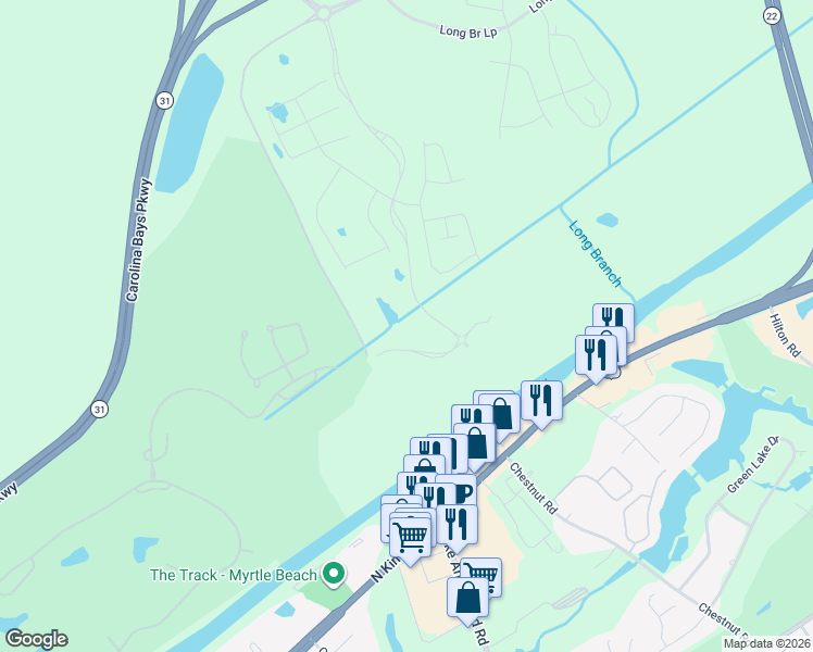 map of restaurants, bars, coffee shops, grocery stores, and more near Water Tower Road in Longs