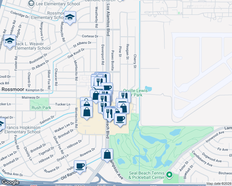 map of restaurants, bars, coffee shops, grocery stores, and more near 12283 Nantucket Place in Seal Beach