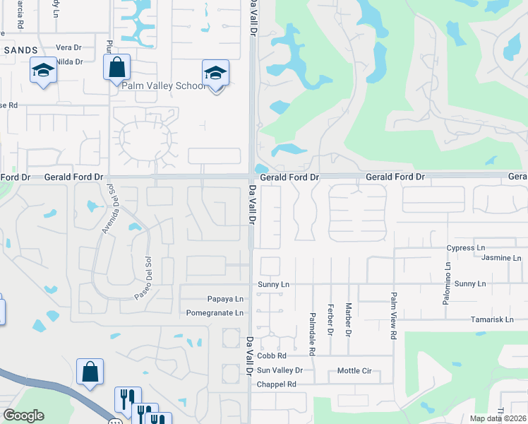 map of restaurants, bars, coffee shops, grocery stores, and more near 21 Mission Palms Drive West in Rancho Mirage