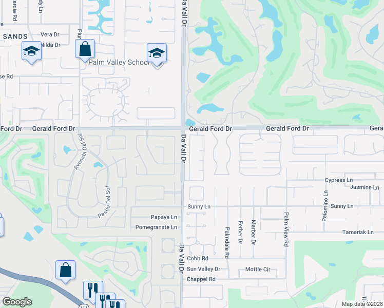 map of restaurants, bars, coffee shops, grocery stores, and more near 11 Mission Palms Drive West in Rancho Mirage