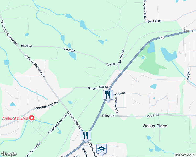 map of restaurants, bars, coffee shops, grocery stores, and more near 3971 Canebrake Lane in Douglasville