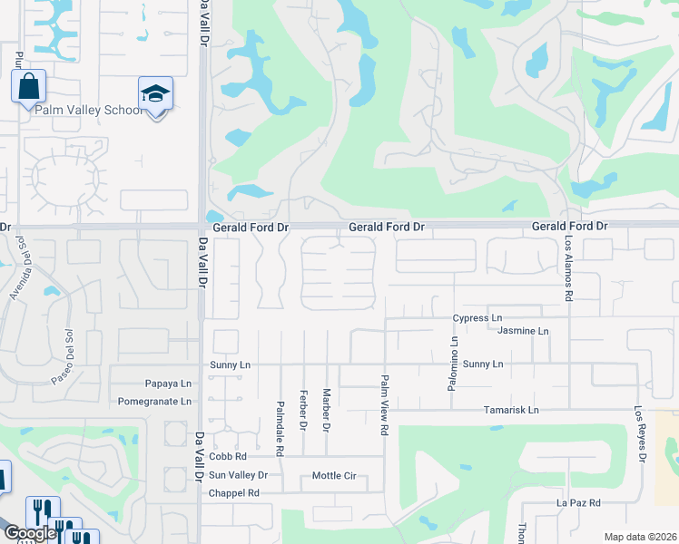 map of restaurants, bars, coffee shops, grocery stores, and more near 172 Madrid Street in Rancho Mirage