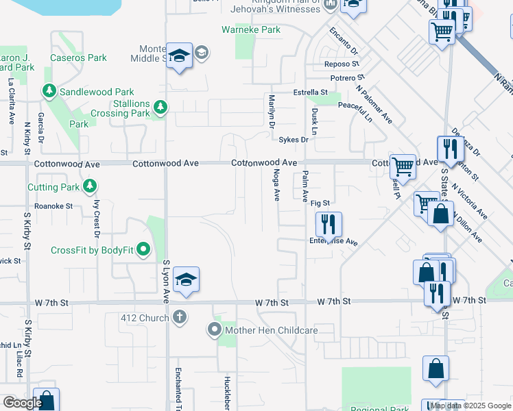 map of restaurants, bars, coffee shops, grocery stores, and more near 262 Lori Ann Street in San Jacinto