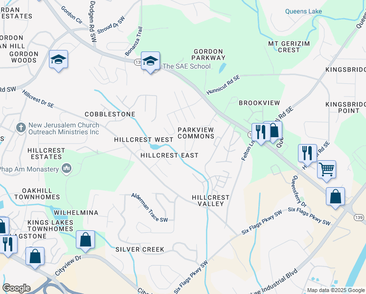 map of restaurants, bars, coffee shops, grocery stores, and more near 6929 Gallant Circle Southeast in Mableton