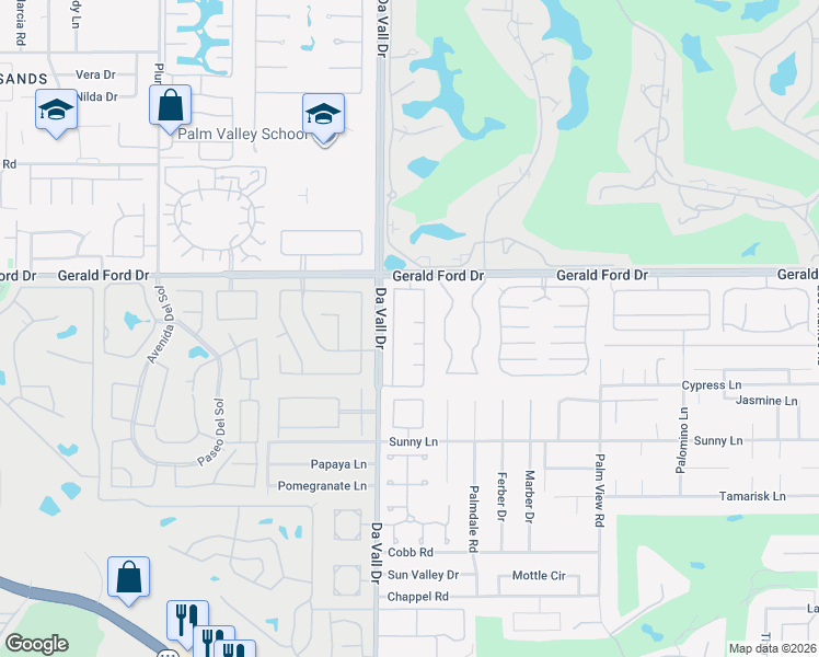 map of restaurants, bars, coffee shops, grocery stores, and more near 28 El Roble Court in Rancho Mirage