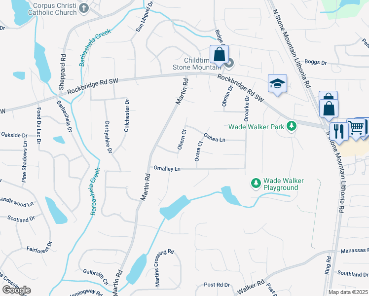 map of restaurants, bars, coffee shops, grocery stores, and more near 462 Ohern Court in Stone Mountain