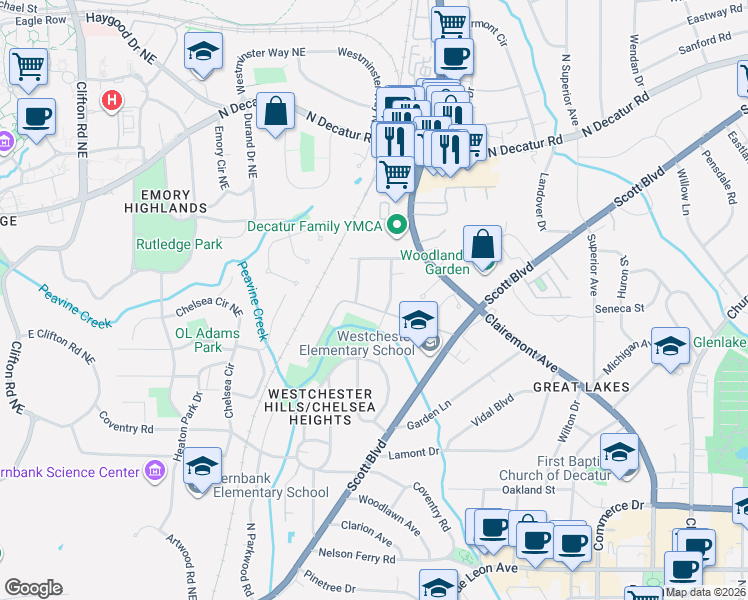 map of restaurants, bars, coffee shops, grocery stores, and more near in Decatur