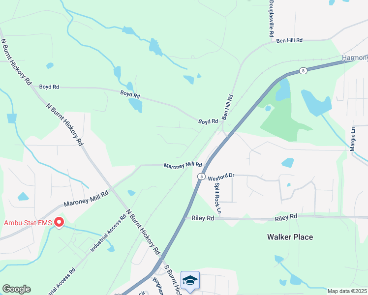 map of restaurants, bars, coffee shops, grocery stores, and more near 3971 Canebrake Lane in Douglasville
