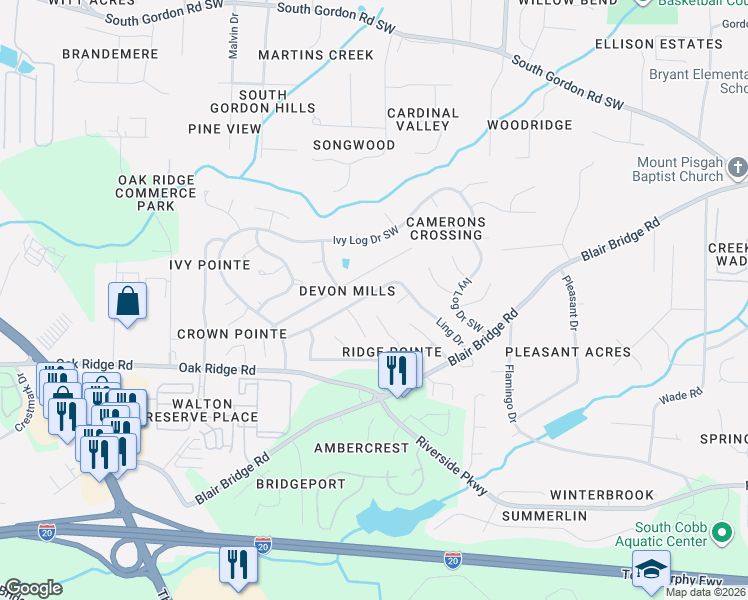 map of restaurants, bars, coffee shops, grocery stores, and more near 7065 Grinder Court in Austell