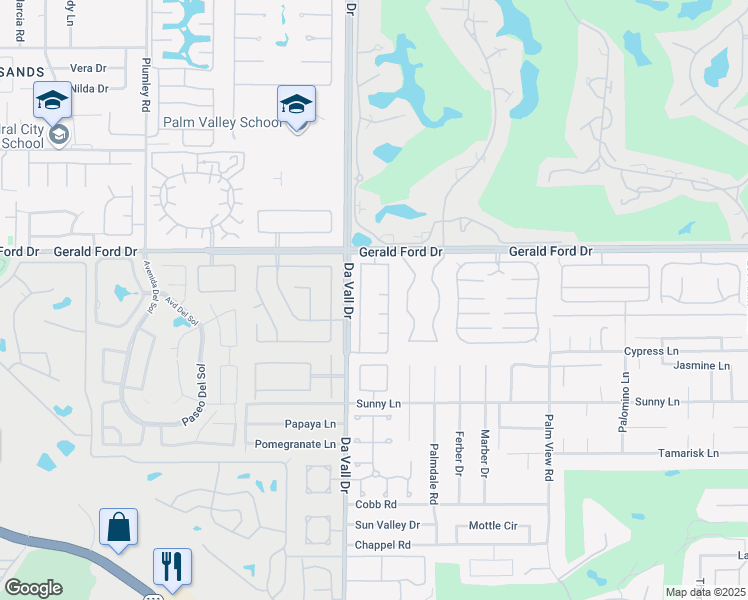 map of restaurants, bars, coffee shops, grocery stores, and more near 28 El Roble Court in Rancho Mirage