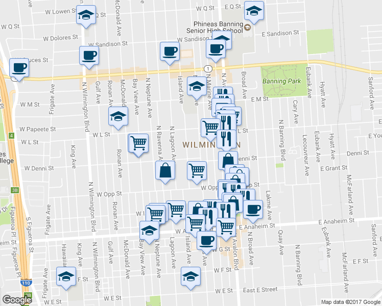 map of restaurants, bars, coffee shops, grocery stores, and more near 1112 Island Avenue in Los Angeles