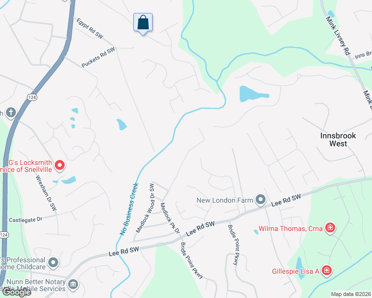 map of restaurants, bars, coffee shops, grocery stores, and more near 3955 Medlock Park Drive Southwest in Snellville